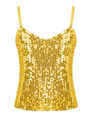 Agoky Girls Shiny Metallic Ballet Dance Tank Tops Sleeveless Jazz Hip Hop Dance Tops Latin Dance Costume Ballerina Dancewear Gold B 2-4 Years