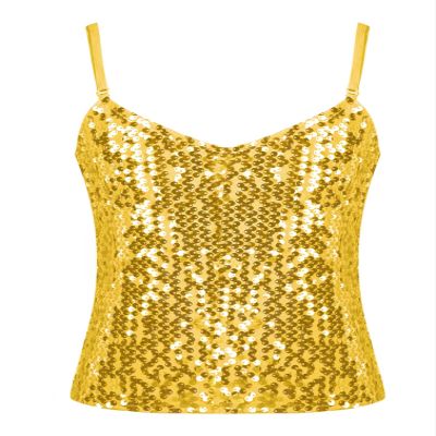 Agoky Girls Shiny Metallic Ballet Dance Tank Tops Sleeveless Jazz Hip Hop Dance Tops Latin Dance Costume Ballerina Dancewear Gold B 10-12 Years