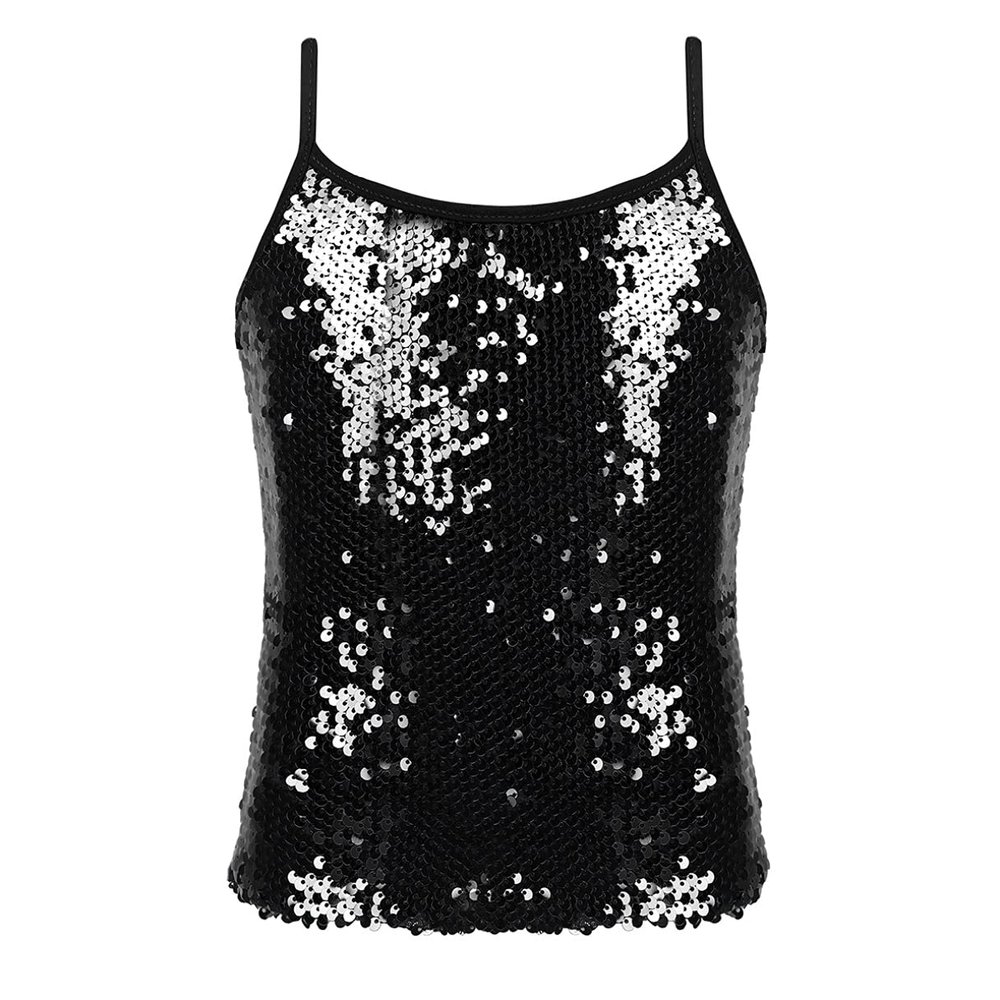 Agoky Girls Shiny Metallic Ballet Dance Tank Tops Sleeveless Jazz Hip Hop Dance Tops Latin Dance Costume Ballerina Dancewear Black C 6 Years