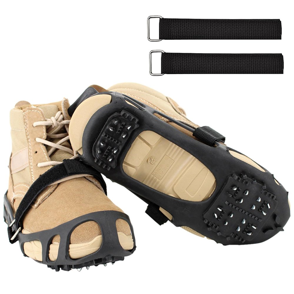 MOVOYEE Ice Cleats for Shoes and Boots Women Men Kids, Small Stainless Steel Rubber Crampons for Hiking Boots Climbing Fishing,1 Pair Antislip GripperTraction Spikes for Shoes On Ice Snow Winter Walk