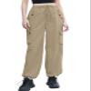 Cromoncent Girls High Waist Parachute Pants Y2K Cargo Trousers with Pockets, Khaki, 7-8 Years = Tag 140 view 2