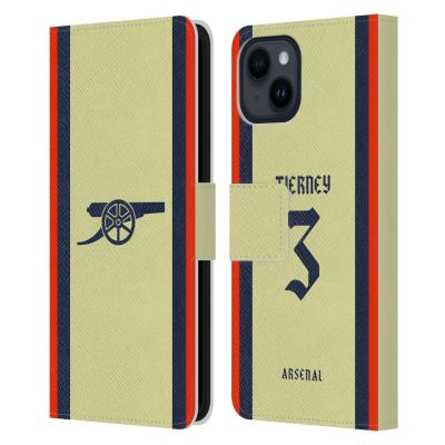 Head Case Designs Officially Licensed Arsenal FC Kieran Tierney 2021/22 Players Away Kit Leather Wallet Case Compatible with Apple iPhone 15