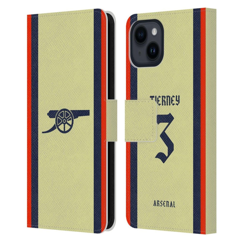 Head Case Designs Officially Licensed Arsenal FC Kieran Tierney 2021/22 Players Away Kit Leather Wallet Case Compatible with Apple iPhone 15
