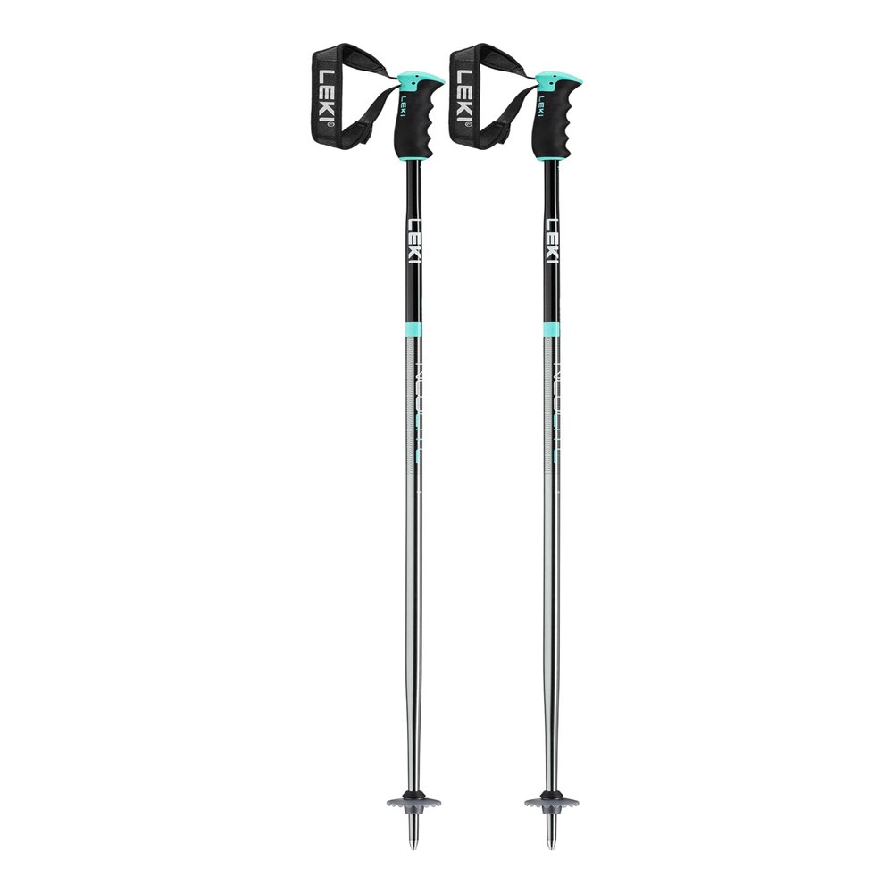 LEKI Womens Neolite Airfoil Lightweight Aluminum Ski Poles for Alpine Skiing - Gunmetal-Black-Light Turquoise - 115 cm
