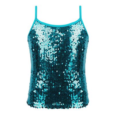 Agoky Girls Shiny Metallic Ballet Dance Tank Tops Sleeveless Jazz Hip Hop Dance Tops Latin Dance Costume Ballerina Dancewear Lake_Blue C 14 Years