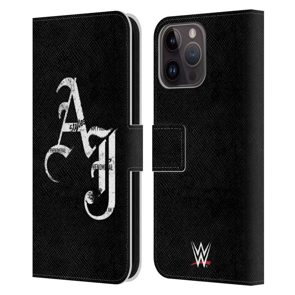 Head Case Designs Officially Licensed WWE Grunge Initials AJ Styles Leather Wallet Case Compatible with Apple iPhone 15 Pro Max