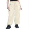 Cromoncent Girls High Waist Parachute Pants Y2K Cargo Trousers with Pockets, Beige, 9-10 Years = Tag 150 view 2
