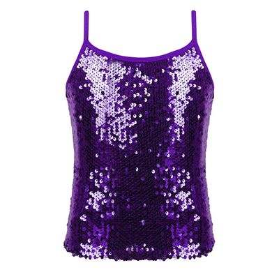 Agoky Girls Shiny Metallic Ballet Dance Tank Tops Sleeveless Jazz Hip Hop Dance Tops Latin Dance Costume Ballerina Dancewear Purple C 10 Years