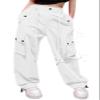 Cromoncent Womens High Waist Parachute Pants Y2K Cargo Trousers with Pockets, White, M view 1