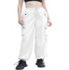 Cromoncent Womens High Waist Parachute Pants Y2K Cargo Trousers with Pockets, White, M view 2