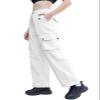 Cromoncent Womens High Waist Parachute Pants Y2K Cargo Trousers with Pockets, White, M view 4