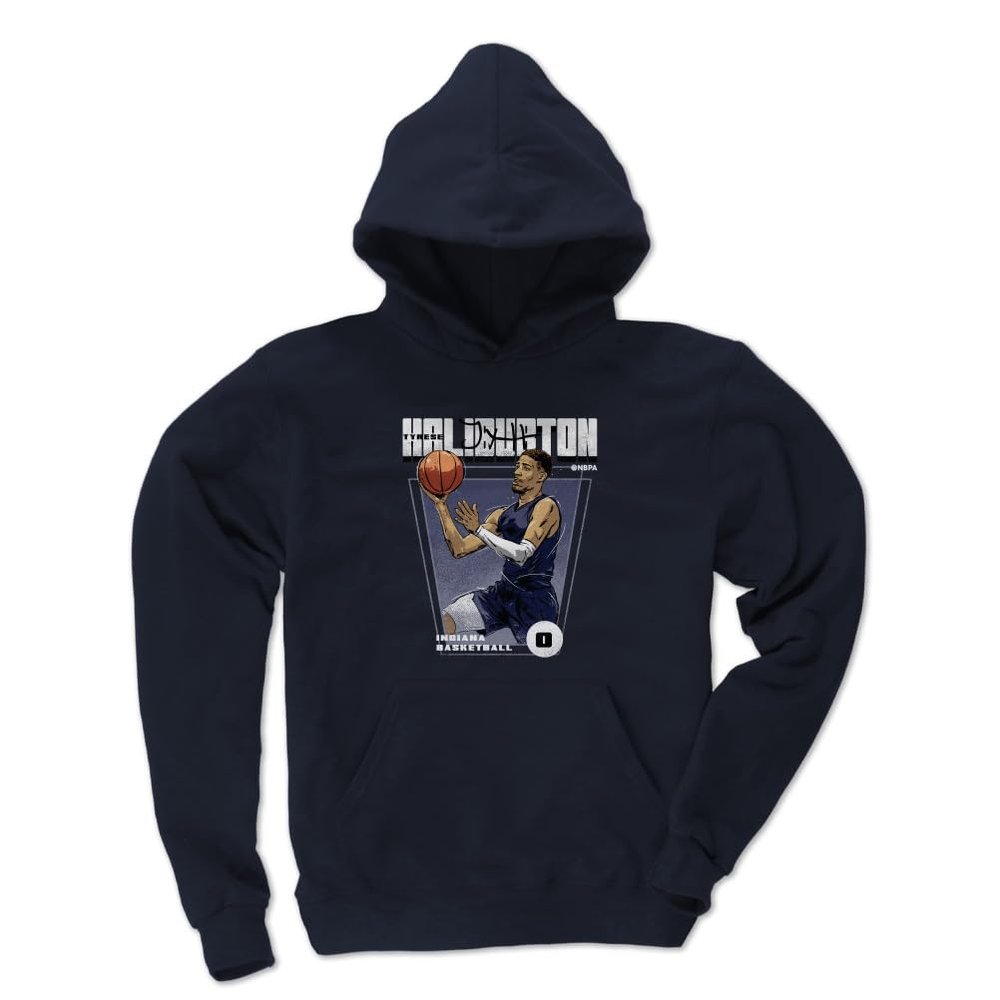 500 LEVEL Tyrese Haliburton Youth Sweatshirt (Youth Hoodie, Large, Navy) - Tyrese Haliburton Indiana Premiere WHT