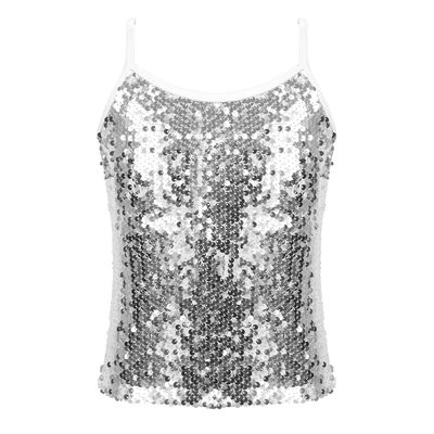 Agoky Girls Shiny Metallic Ballet Dance Tank Tops Sleeveless Jazz Hip Hop Dance Tops Latin Dance Costume Ballerina Dancewear White C 8 Years