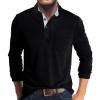 Men's Casual Polo Shirts Classic Button Basic Long Sleeve Shirt Solid Color Cotton Tees Stylish Tops Black view 1