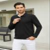 Men's Casual Polo Shirts Classic Button Basic Long Sleeve Shirt Solid Color Cotton Tees Stylish Tops Black view 3