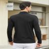 Men's Casual Polo Shirts Classic Button Basic Long Sleeve Shirt Solid Color Cotton Tees Stylish Tops Black view 4