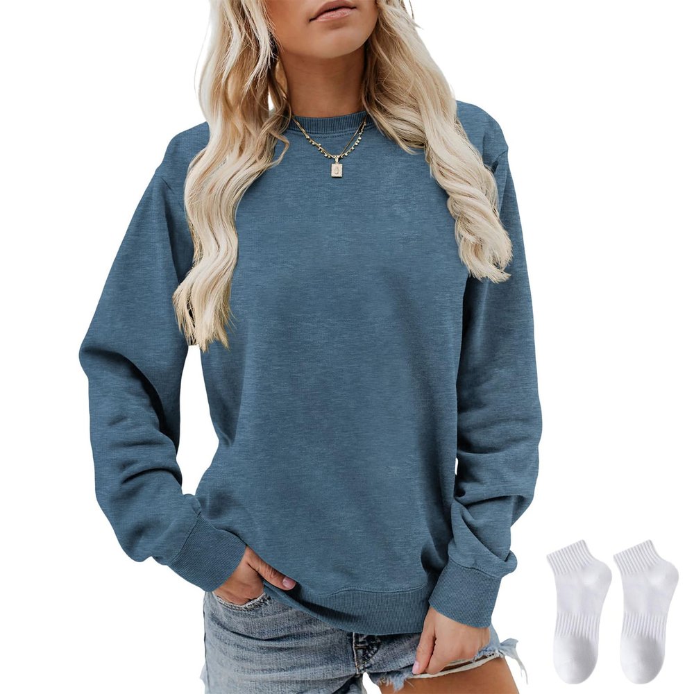 Sweatshirt,Women's Long Sleeve Sweatshirt Casual Crewneck Loose Fit Tops Pullovers Gifts (S~XXL) (S, blue)