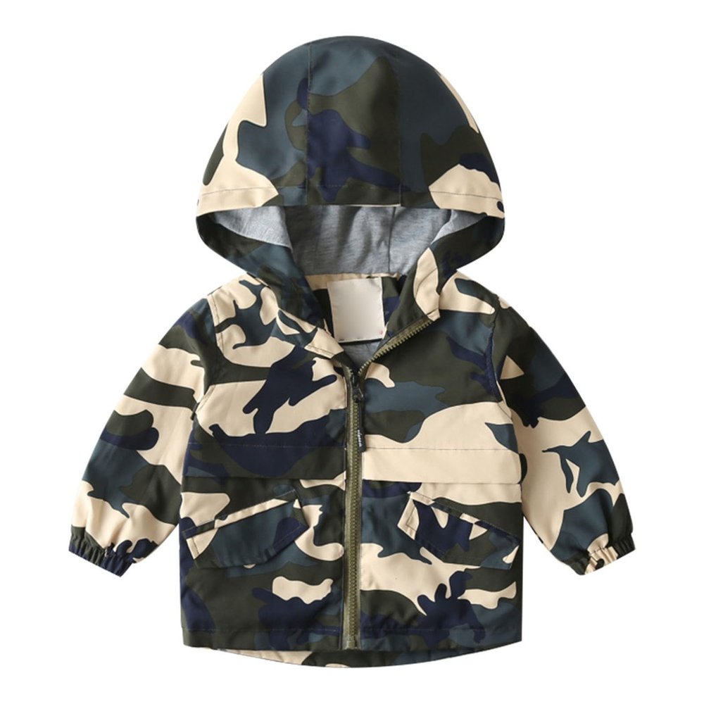 Little Girls Boys Rain Jacket Lightweight aterproof Solid Fall Raincoat Zipper Hooded Lined (Camouflage, 2-3 Years)