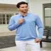 Men's Casual Polo Shirts Classic Button Basic Long Sleeve Shirt Solid Color Cotton Tees Stylish Tops Blue view 2