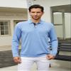 Men's Casual Polo Shirts Classic Button Basic Long Sleeve Shirt Solid Color Cotton Tees Stylish Tops Blue view 3