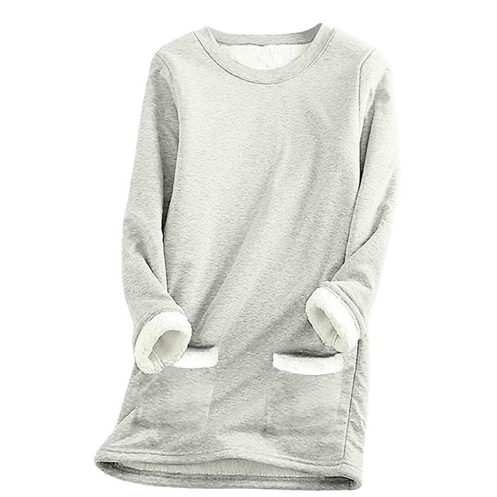 hlysgo Women Fall Fashion Fleece Sweatshirts Long Sleeve Comfort Pullover Tops Plush Warm Winter Fuzzy Blouses