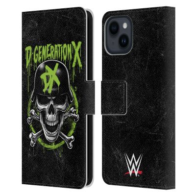Head Case Designs Officially Licensed WWE Skull D-Generation X Leather Wallet Case Compatible with Apple iPhone 15