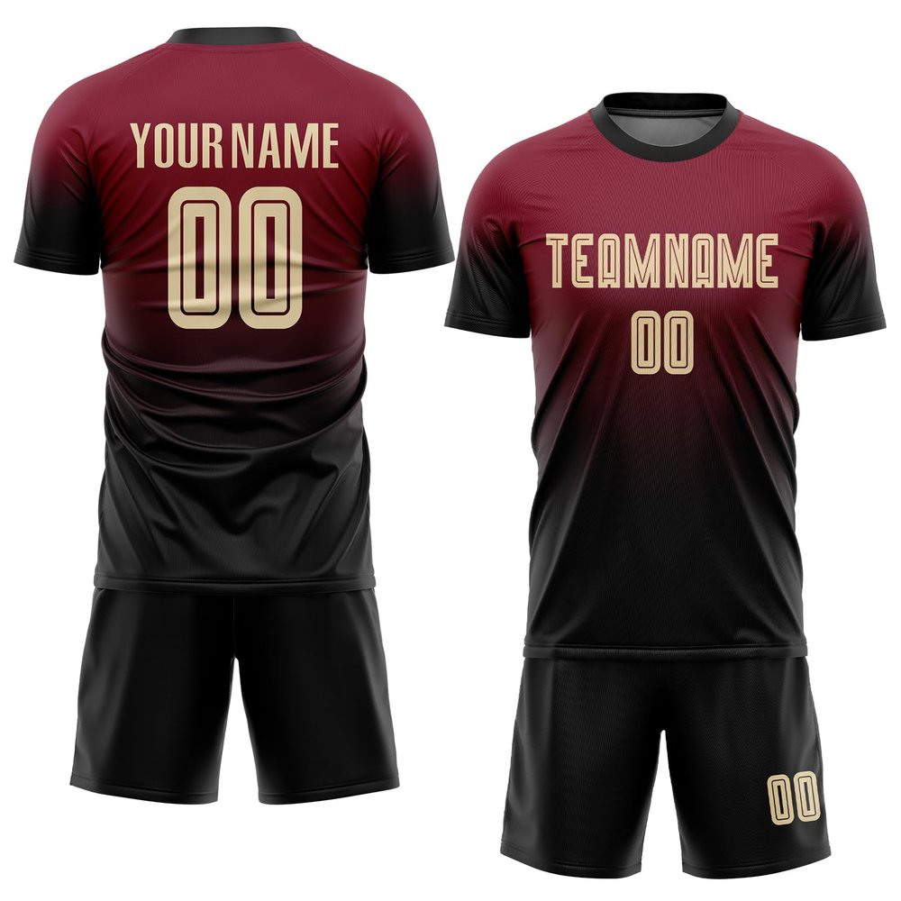 Custom Soccer Jerseys Personalized Football T Shirts and Shorts Set Printed Team Name Number Logo, Red, Black Gradient Round-Neck Short Sleeve Uniforms for Men/Women/Youth/Teens Boys Girls
