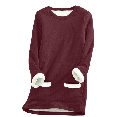 hlysgo Women Fall Fashion Fleece Sweatshirts Long Sleeve Comfort Pullover Tops Plush Warm Winter Fuzzy Blouses