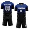 Black and Royal Blue Gradient Soccer Jerseys Sets Custom Team Uniform Round Neck T Shirt and Shorts for Adults Teens Youth Kids, Design Casual Sports Tees Gifts for Dad Son Family Team Friends view 1