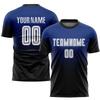 Black and Royal Blue Gradient Soccer Jerseys Sets Custom Team Uniform Round Neck T Shirt and Shorts for Adults Teens Youth Kids, Design Casual Sports Tees Gifts for Dad Son Family Team Friends view 2