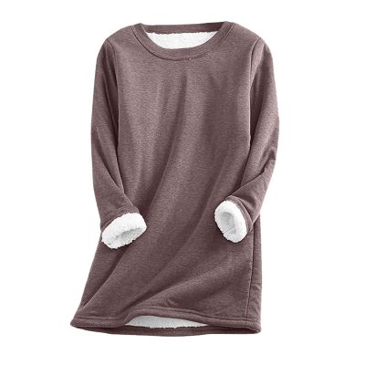 hlysgo Women Fall Fashion Fleece Sweatshirts Long Sleeve Comfort Pullover Tops Plush Warm Winter Fuzzy Blouses