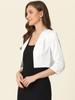 Allegra K Satin Cardigan for Women's 3/4 Sleeve Open Front Cropped Office Work Bolero Shrug X-Small White view 4