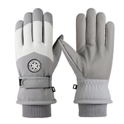 LaBdip Ski Gloves, Warm and Windproof Gloves, Plus Velvet Thickening, Suitable for Outdoor Daily use for Men and Women  RoundLabelFemale-LightGrey