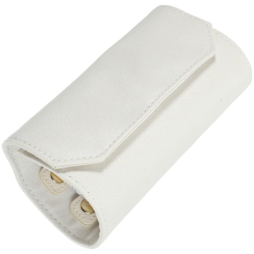 Cabilock Jewelry Travel Organizer Foldable Roll Bag, Portable Pu Jewelry Storage Case, White Glitter, 9.25 X 5.70 X 1.57 Inches, Multi-Functional for Rings, Necklaces, Earrings, Bracelets