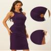 Allegra K Night Out Dresses for Women's Ribbed Knit Round Neck Cut Out Side Slit Sleeveless Maxi Dresses Large Dark Purple view 2