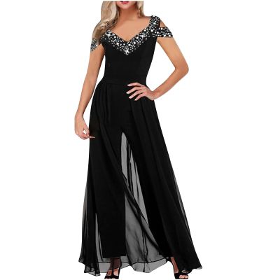 Huilaibazo Women Flowy Jumpsuit Wedding Guest Rompers Elegant Playsuit Fashion Jumpsuits Sexy Casual One-Piece Long Pants