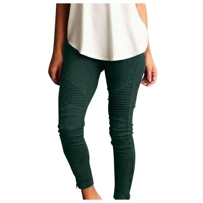GOKKILRW Womens Skinny Jeggings with Pockets High Waisted Stretch Moto Biker Denim Leggings Pleated Slim Pull-On Denim Pencil Capris Pants