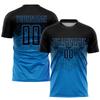 Custom Soccer Jerseys Sets Light Blue and Black Personalized Round Neck Team Uniforms for Men Youth Women, Design Your Own Casual Sports T-Shirt and Shorts with Name Number Print Front and Back view 2