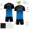 Custom Soccer Jerseys Sets Light Blue and Black Personalized Round Neck Team Uniforms for Men Youth Women, Design Your Own Casual Sports T-Shirt and Shorts with Name Number Print Front and Back view 3