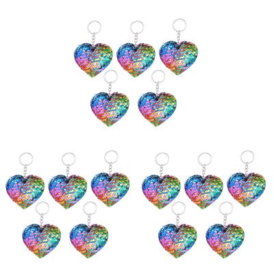 15 Pcs Sparkling Key Ring Pendent Keychain Shiny Charm Keychain Flip Sequin s Car Backpack s for Girls Heart Shape Wallet Miss Handbag
