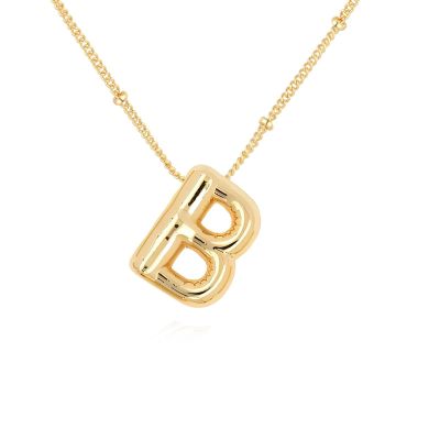 DIOWUS Bubble Letter Necklace For Women,Dainty Balloon Initial Necklaces 18k Gold Plated Chain Pendant Alphabet Necklaces For Girlfriend Charm Simple Gift Jewelry (B)