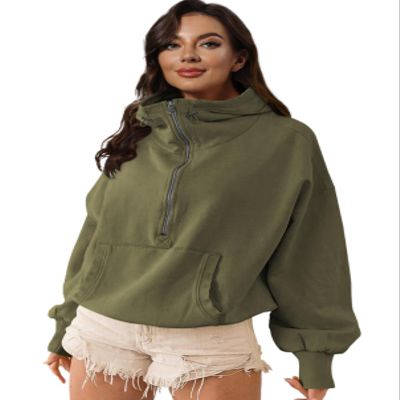 Honeystore Women's Casual Long Sleeve Sweatshirt Oversized Half Zip Pullover Workout Hoodie EWQD-071-Army-Green S