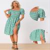 Allegra K Halloween Costumes Gingham Smocked Dress for Women's Square Neck Side Slit Casual Plaid Dresses X-Small Green view 2