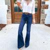 GOKKILRW Women's Bell Bottom Jeans Elastic Waist Ripped Flared Jeans Casual Wide Leg Denim Pants Teen Girls Bootcut Ankle Jeans Dark Blue view 2