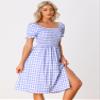 Allegra K Halloween Costumes Gingham Smocked Dress for Women's Square Neck Side Slit Casual Plaid Dresses X-Small Purple view 4