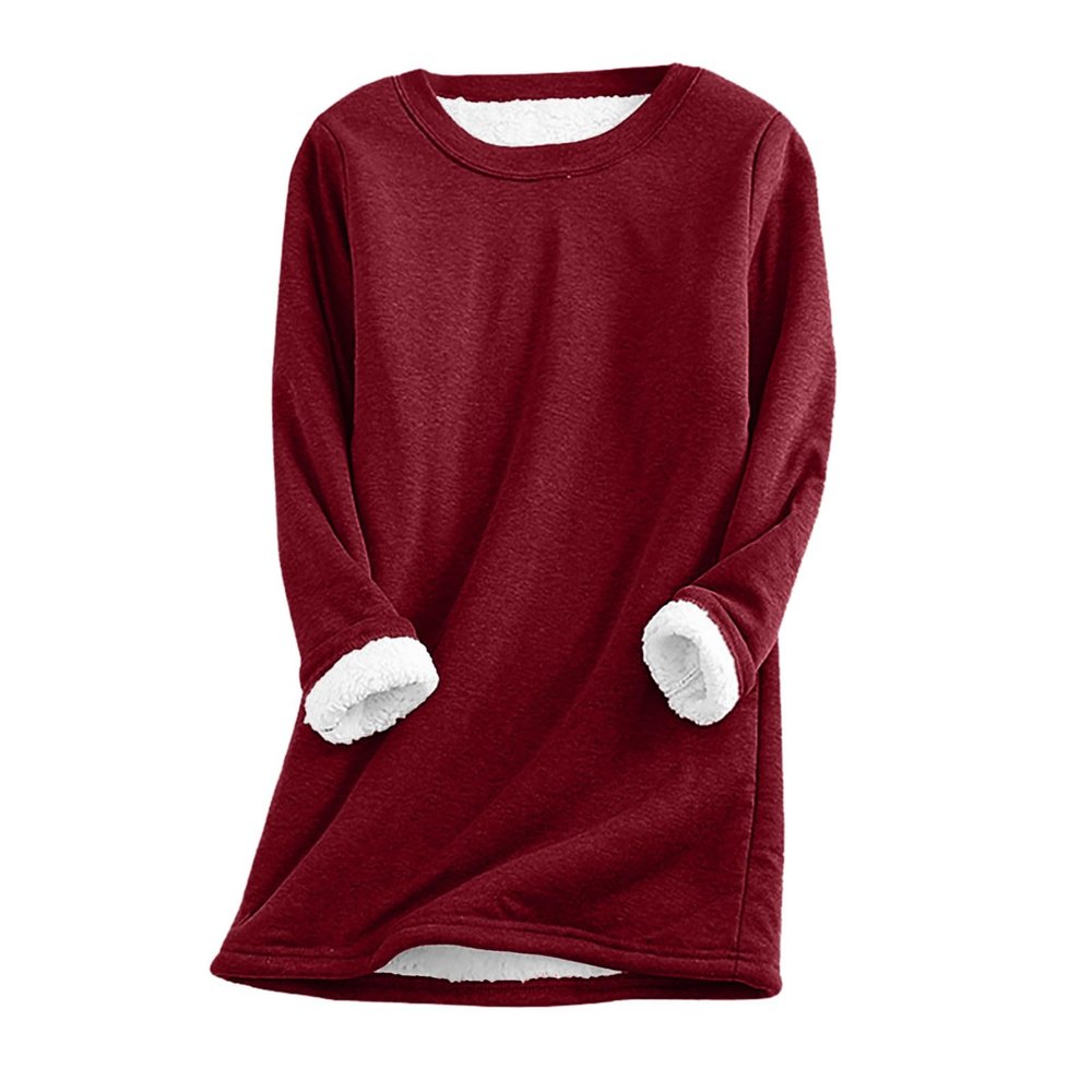 hlysgo Women Fall Fashion Fleece Sweatshirts Long Sleeve Comfort Pullover Tops Plush Warm Winter Fuzzy Blouses