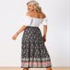 Allegra K Boho Skirt for Women's Flare Bohemian Floral Elastic Waist Flowy A-Line Vintage Casual Maxi Skirt X-Small Navy Blue view 2