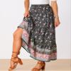 Allegra K Boho Skirt for Women's Flare Bohemian Floral Elastic Waist Flowy A-Line Vintage Casual Maxi Skirt X-Small Navy Blue view 3