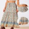 Allegra K Boho Skirt for Women's Flare Bohemian Floral Elastic Waist Flowy A-Line Vintage Casual Maxi Skirt Small Beige view 2