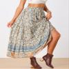 Allegra K Boho Skirt for Women's Flare Bohemian Floral Elastic Waist Flowy A-Line Vintage Casual Maxi Skirt Small Beige view 4